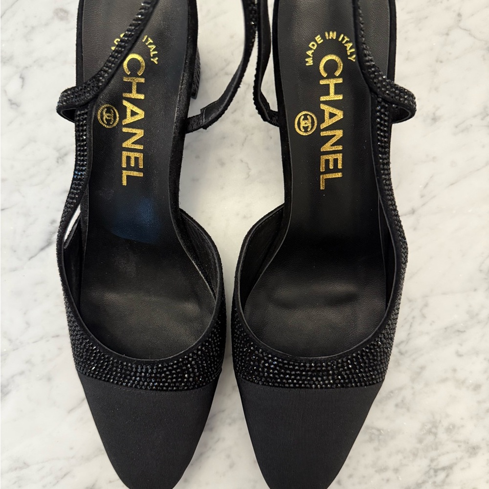 CHANEL Black Strappy Heels